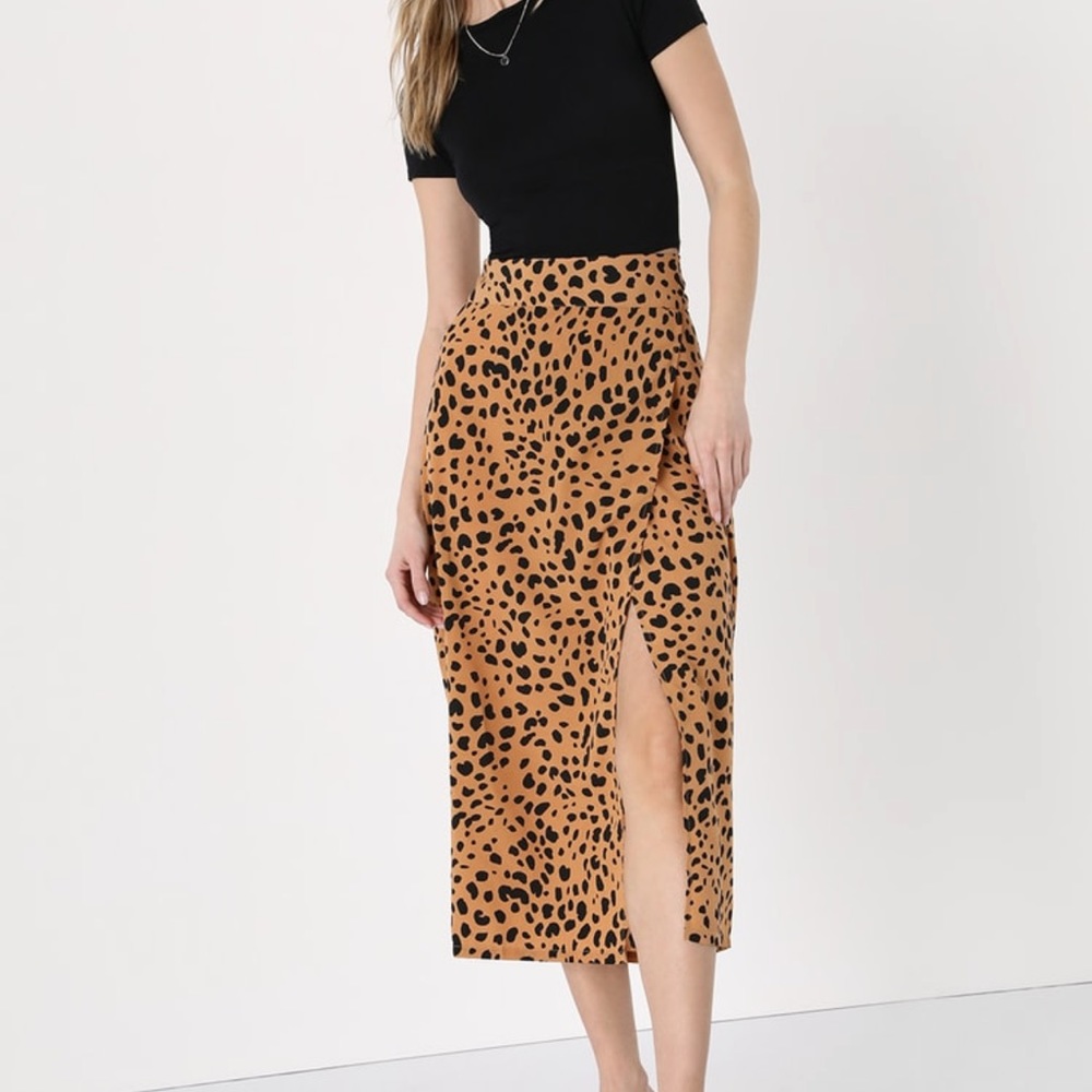 Lulu's Black and Tan Leopard Print Midi Skirt
